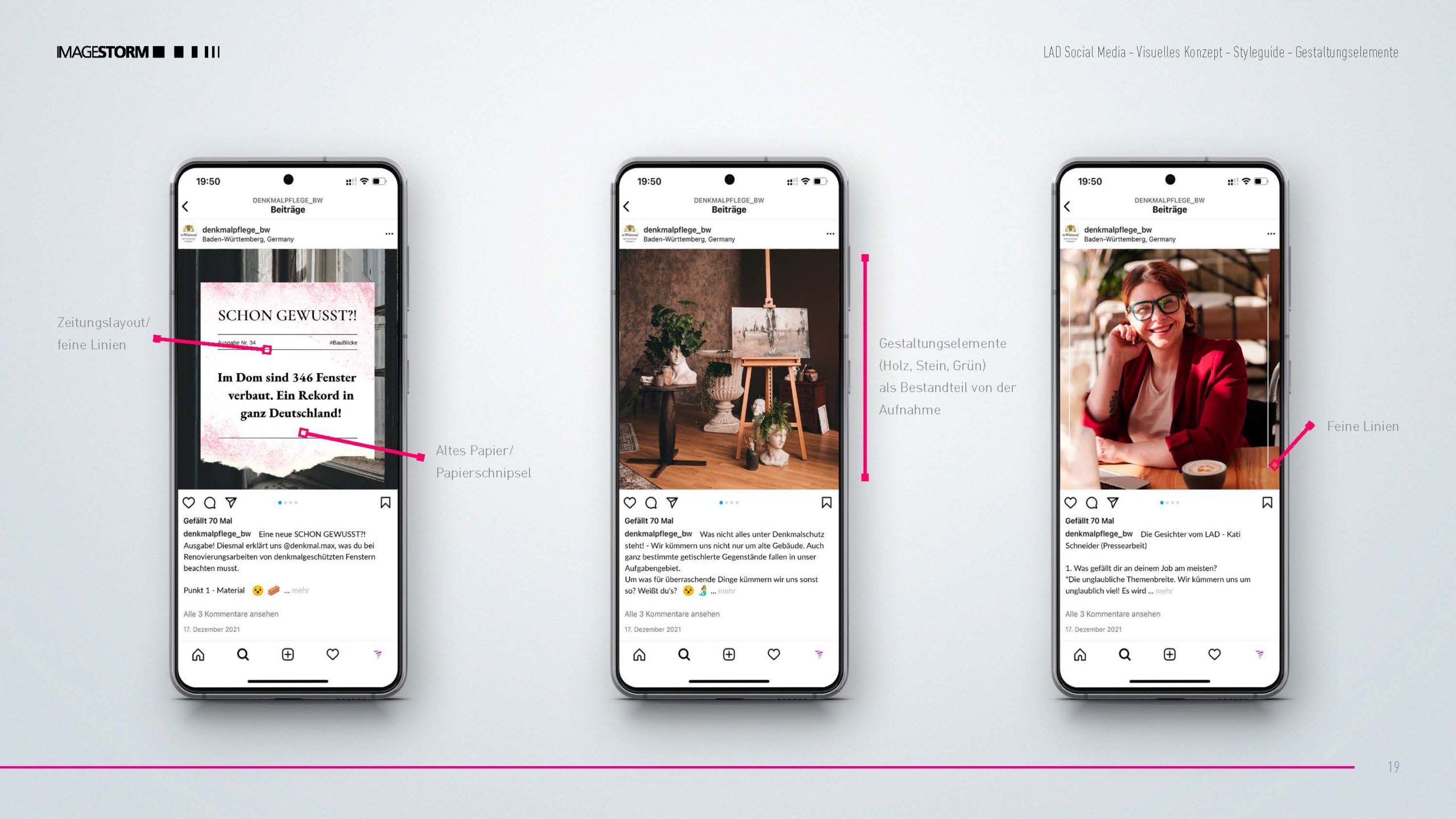 Drei Handybildschirme, auf denen man Instagram Posts sieht mit Betitelungen, worauf geachtet werden soll