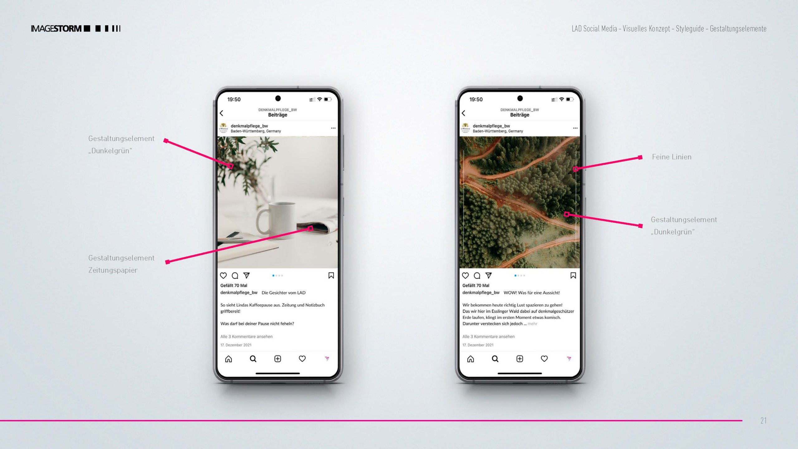 Zwei Handybildschirme, auf denen man Instagram Posts sieht mit Betitelungen, worauf geachtet werden soll